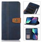 For iPhone 14 Plus Stitching Thread Calf Texture Leather Phone Case  (Blue) - 1