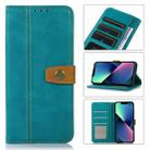 For iPhone 14 Plus Stitching Thread Calf Texture Leather Phone Case  (Light Green) - 1