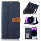 For iPhone 14 Pro Stitching Thread Calf Texture Leather Phone Case (Blue) - 1