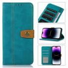 For iPhone 14 Pro Stitching Thread Calf Texture Leather Phone Case (Light Green) - 1