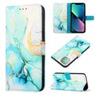 For iPhone 14 Marble Pattern Flip Leather Phone Case  (Green LS003) - 1