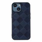 For iPhone 14 Plus Weave Plaid PU Phone Case  (Blue) - 1