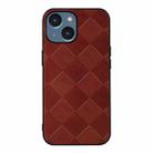 For iPhone 14 Plus Weave Plaid PU Phone Case  (Brown) - 1