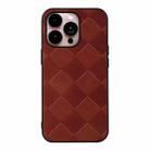 For iPhone 14 Pro Max Weave Plaid PU Phone Case (Brown) - 1