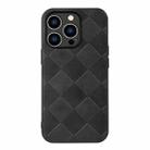 For iPhone 14 Pro Weave Plaid PU Phone Case (Black) - 1