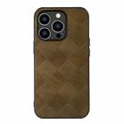 For iPhone 14 Pro Weave Plaid PU Phone Case (Green) - 1