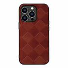 For iPhone 14 Pro Weave Plaid PU Phone Case (Brown) - 1