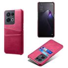 For OPPO Reno8 Pro Dual Card Slots Calf Texture PC + PU Phone Case(Rose Red) - 1