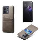 For OPPO Reno8 Dual Card Slots Calf Texture PC + PU Phone Case(Grey) - 1