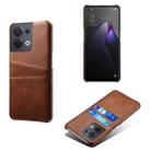 For OPPO Reno8 Dual Card Slots Calf Texture PC + PU Phone Case(Brown) - 1