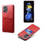 For Xiaomi Redmi Note 11T Pro+ Dual Card Slots Calf Texture PC + PU Phone Case(Red) - 1