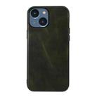 For iPhone 14 Plus Genuine Leather Double Color Crazy Horse Phone Case  (Green) - 1