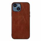 For iPhone 14 Plus Genuine Leather Double Color Crazy Horse Phone Case  (Brown) - 1
