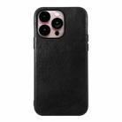 For iPhone 14 Pro Max Genuine Leather Double Color Crazy Horse Phone Case (Black) - 1