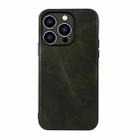 For iPhone 14 Pro Genuine Leather Double Color Crazy Horse Phone Case (Green) - 1