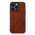 For iPhone 14 Pro Genuine Leather Double Color Crazy Horse Phone Case (Brown) - 1