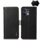 For OPPO Reno8 5G KHAZNEH Side-Magnetic Litchi Genuine Leather RFID Phone Case(Black) - 1