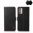 For Motorola Moto G42 KHAZNEH Side-Magnetic Litchi Genuine Leather RFID Phone Case(Black) - 1