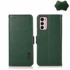 For Motorola Moto G42 KHAZNEH Side-Magnetic Litchi Genuine Leather RFID Phone Case(Green) - 1