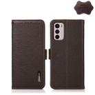 For Motorola Moto G42 KHAZNEH Side-Magnetic Litchi Genuine Leather RFID Phone Case(Brown) - 1