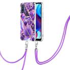 For Motorola Moto G Power 2022/G Pure 2021 Electroplating Splicing Marble TPU Phone Case with Lanyard(Dark Purple) - 1