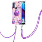 For Motorola Moto G Power 2022/G Pure 2021 Electroplating Splicing Marble TPU Phone Case with Lanyard(Light Purple) - 1