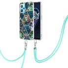 For OPPO Realme 9 pro + 5G Electroplating Splicing Marble TPU Phone Case with Lanyard(Blue Green) - 1