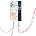 For OPPO Realme 9 pro 5G Electroplating Splicing Marble TPU Phone Case with Lanyard(Pink White) - 1