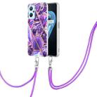 For OPPO Realme 9i/A36/A96 Electroplating Splicing Marble TPU Phone Case with Lanyard(Dark Purple) - 1