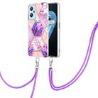 For OPPO Realme 9i/A36/A96 Electroplating Splicing Marble TPU Phone Case with Lanyard(Light Purple) - 1