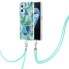 For OPPO Realme 9i/A36/A96 Electroplating Splicing Marble TPU Phone Case with Lanyard(Green) - 1