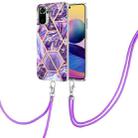 For Xiaomi Redmi Note 10s/Note 10 4G Electroplating Splicing Marble TPU Phone Case with Lanyard(Dark Purple) - 1
