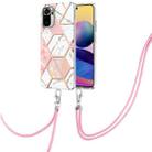 For Xiaomi Redmi Note 10s/Note 10 4G Electroplating Splicing Marble TPU Phone Case with Lanyard(Pink White) - 1