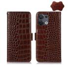 For OPPO Reno8 Crocodile Top Layer Cowhide Leather Phone Case(Brown) - 1