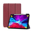 For iPad Pro 12.9 inch 2020 Fabric Denim TPU Smart Tablet Leather Tablet Case with Sleep Function & Tri-Fold Bracket & Pen Slot(Red Wine) - 1