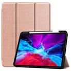 For iPad Pro 12.9 inch 2020 Custer Pattern Pure Color TPU Smart Tablet Holster with Sleep Function & Tri-Fold Bracket & Pen Slot(Rose Gold) - 1