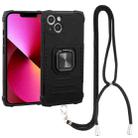 For iPhone 14 Lanyard Aluminum TPU Phone Case (Black) - 1