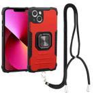For iPhone 14 Plus Lanyard Aluminum TPU Phone Case  (Red) - 1