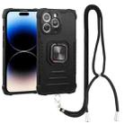 For iPhone 14 Pro Max Lanyard Aluminum TPU Phone Case (Black) - 1