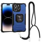 For iPhone 14 Pro Max Lanyard Aluminum TPU Phone Case (Blue) - 1