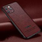 Pasted Leather Litchi Texture TPU Phone Case For iPhone 11 Pro(Wine Red) - 1