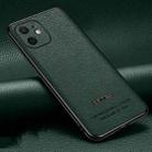 Pasted Leather Litchi Texture TPU Phone Case For iPhone 12(Dark Green) - 1
