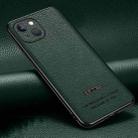 Pasted Leather Litchi Texture TPU Phone Case For iPhone 13(Dark Green) - 1