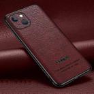 Pasted Leather Litchi Texture TPU Phone Case For iPhone 13(Wine Red) - 1