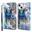 For iPhone 14 3D Painting Pattern Flip Leather Phone Case (Watercolor Owl) - 1