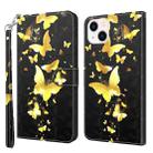 For iPhone 14 Plus 3D Painting Pattern Flip Leather Phone Case  (Gold Butterflies) - 1
