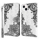 For iPhone 14 Plus 3D Painting Pattern Flip Leather Phone Case  (Black Flower) - 1