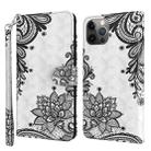 For iPhone 14 Pro Max 3D Painting Pattern Flip Leather Phone Case (Black Flower) - 1