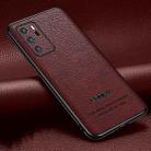 For Huawei P40 Pasted Leather Litchi Texture TPU Phone Case(Wine Red) - 1