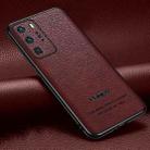 For Huawei P40 Pro Pasted Leather Litchi Texture TPU Phone Case(Wine Red) - 1